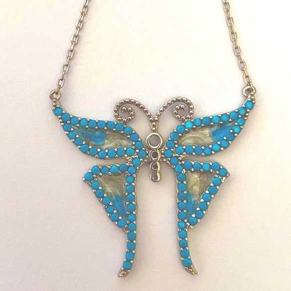 🦋925 Silver butterfly turquoise enamel necklace - Picture 5 of 9